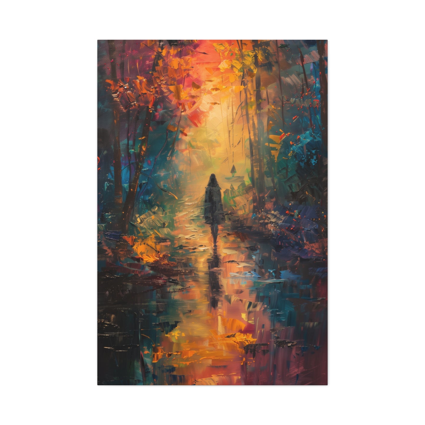 a girl walking through countryside forest Digital Oil Painting Print Canvas Gallery Wraps