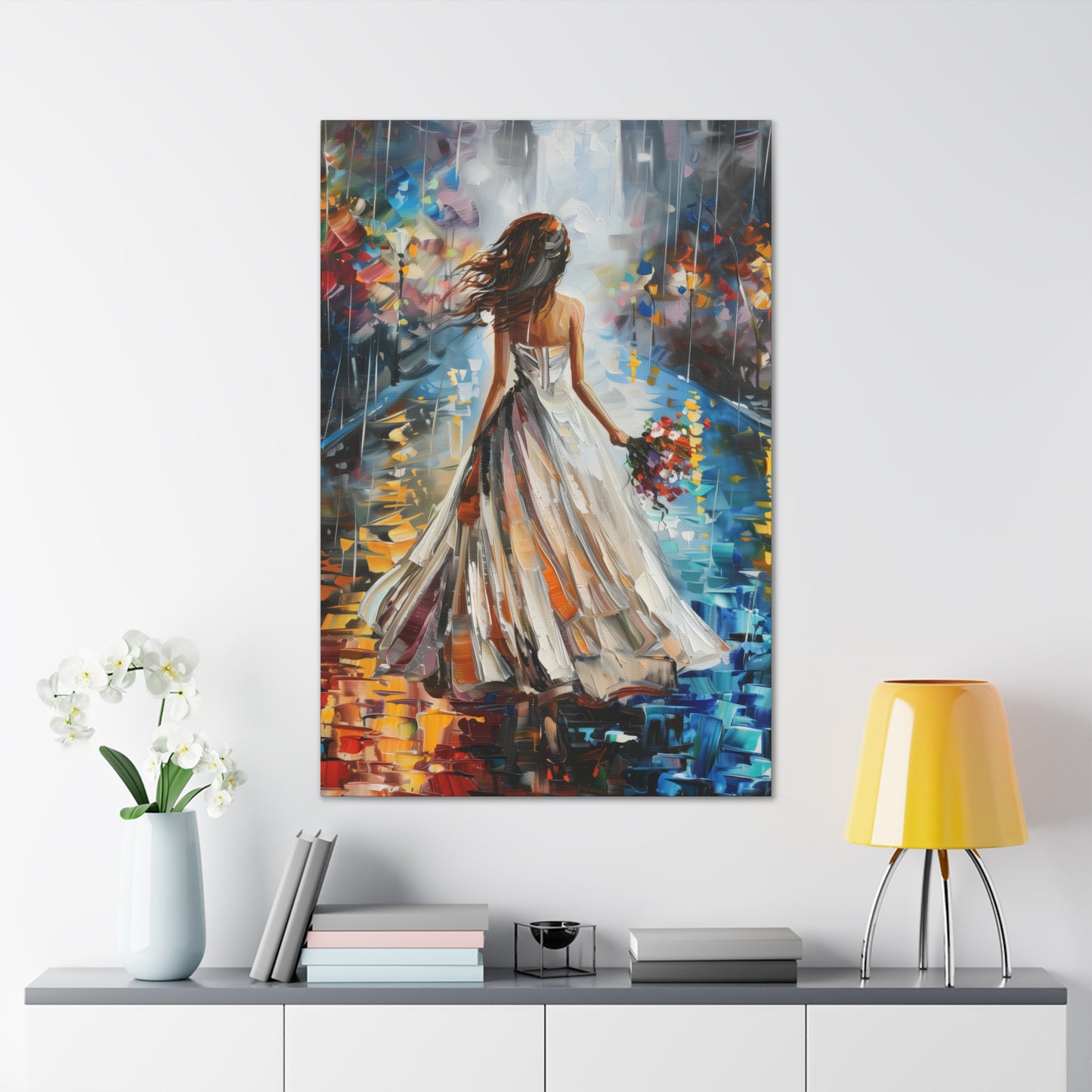 bride walking in street - Leonid Afremov Style Digital Print Canvas Gallery Wraps