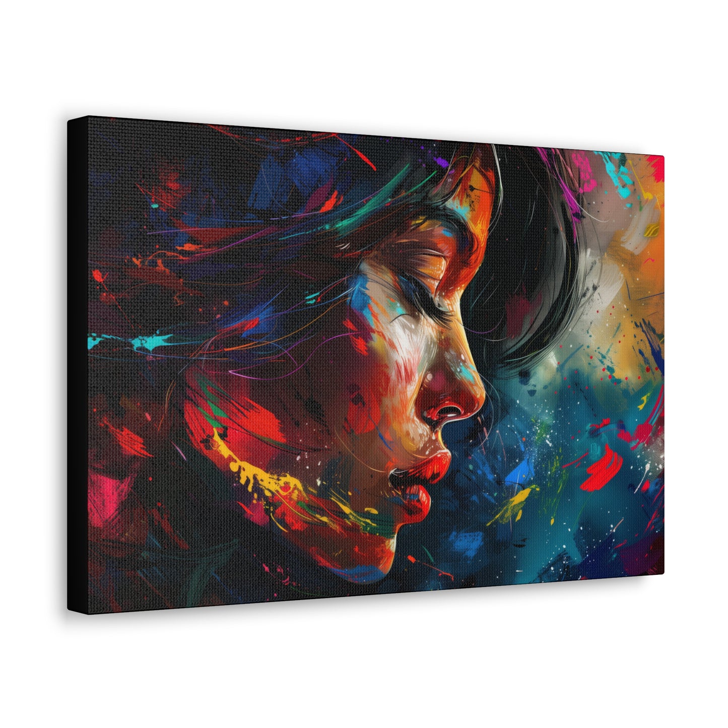 Beautiful Girl Face - Colorful Impressionist Style Digital Art Canvas Gallery Wraps