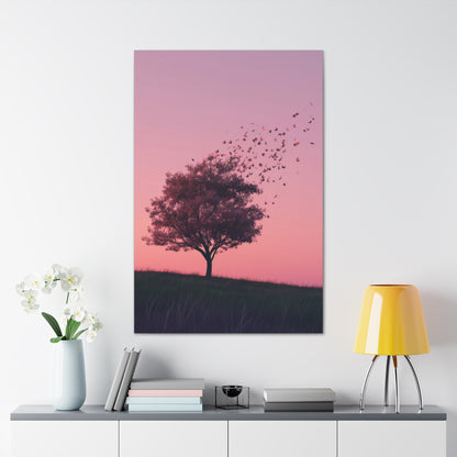 Tree in a Purple Sunset Digital Illustration Canvas Gallery Wraps