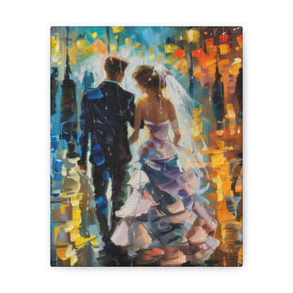 couple walking in street in rain - Leonid Afremov Style Digital Print Canvas Gallery Wraps