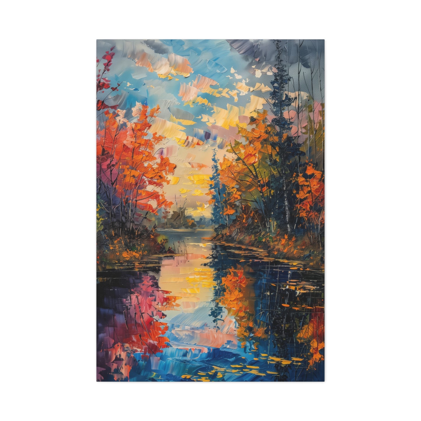 Pond in a Autumn Forest - Claude Monet Style Digital Print Canvas Gallery Wraps