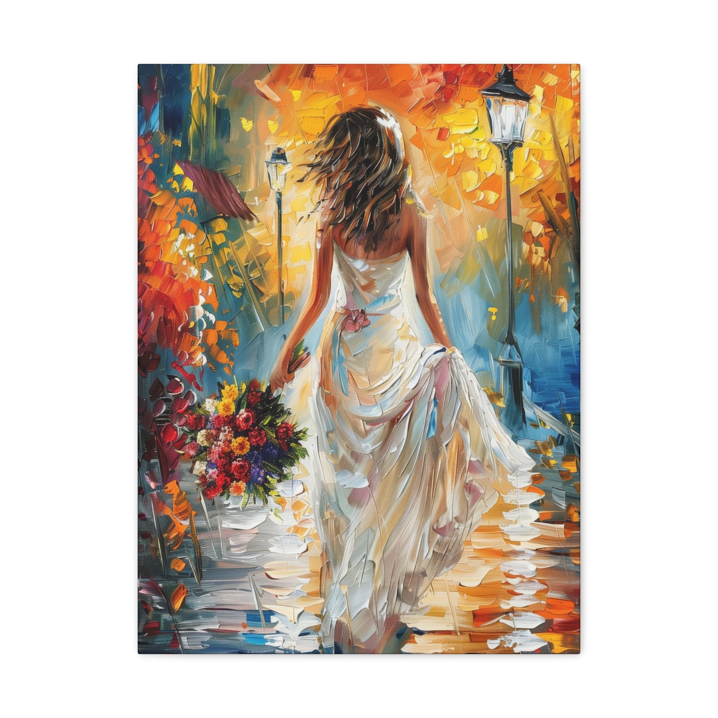 bride walking in the streets - Leonid Afremov Style Digital Print Canvas Gallery Wraps