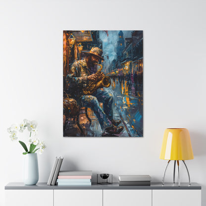 Man Playing Horn on the Street - Rembrandt Style Digital Oil Painting Canvas Gallery Wraps