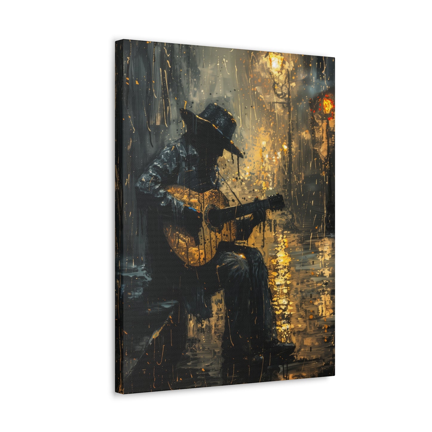 Man Playing Guitar on the Street - Rembrandt Style Digital Oil Painting Canvas Gallery Wraps