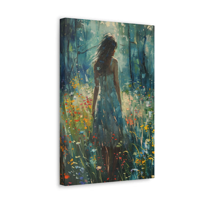 a girl looking into a forest Digital Oil Painting Print Canvas Gallery Wraps