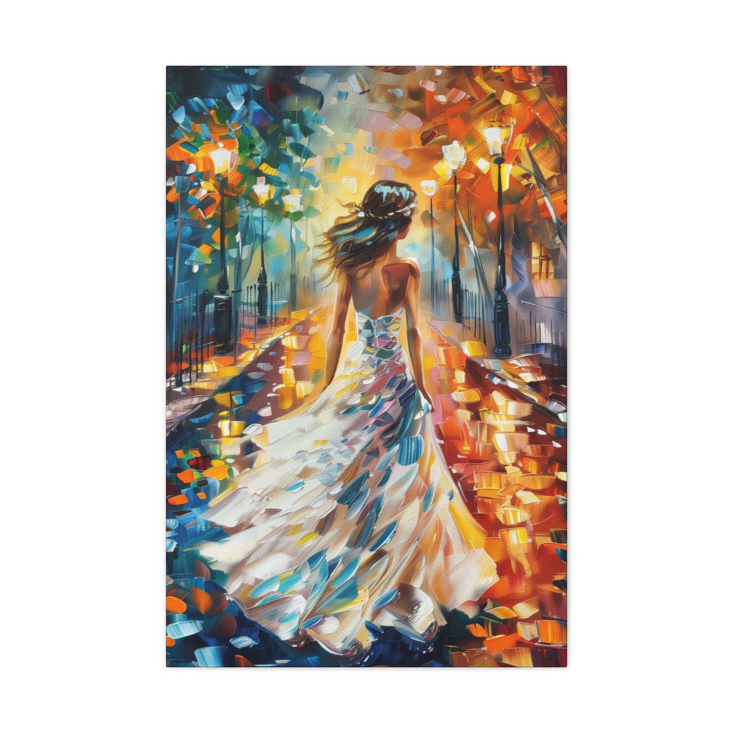 bride walking in the street - Leonid Afremov Style Digital Print Canvas Gallery Wraps