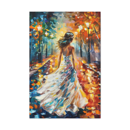 bride walking in the street - Leonid Afremov Style Digital Print Canvas Gallery Wraps