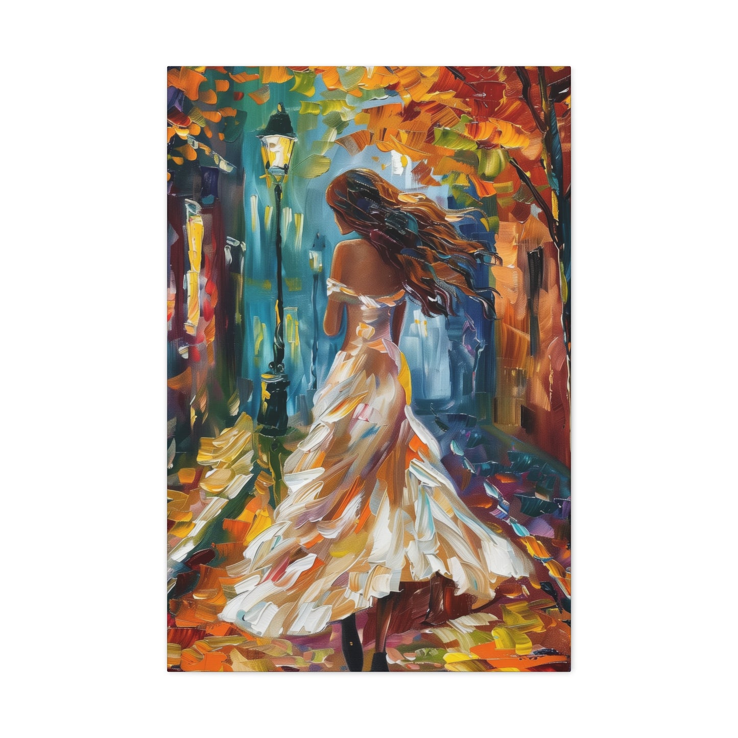 A girl walking in the streets - Leonid Afremov Style Digital Print Canvas Gallery Wraps