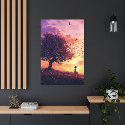 Tree in a Purple Sunset Digital Illustration Canvas Gallery Wraps