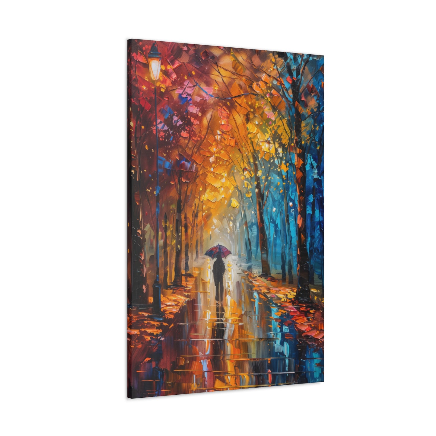 man walking through forest road with umbrella - Leonid Afremov Style Digital Print Canvas Gallery Wraps