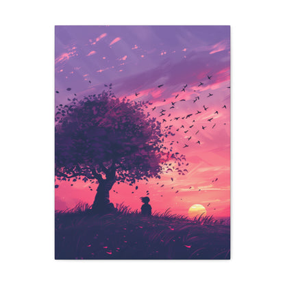 Tree in a Purple Sunset Digital Illustration Canvas Gallery Wraps