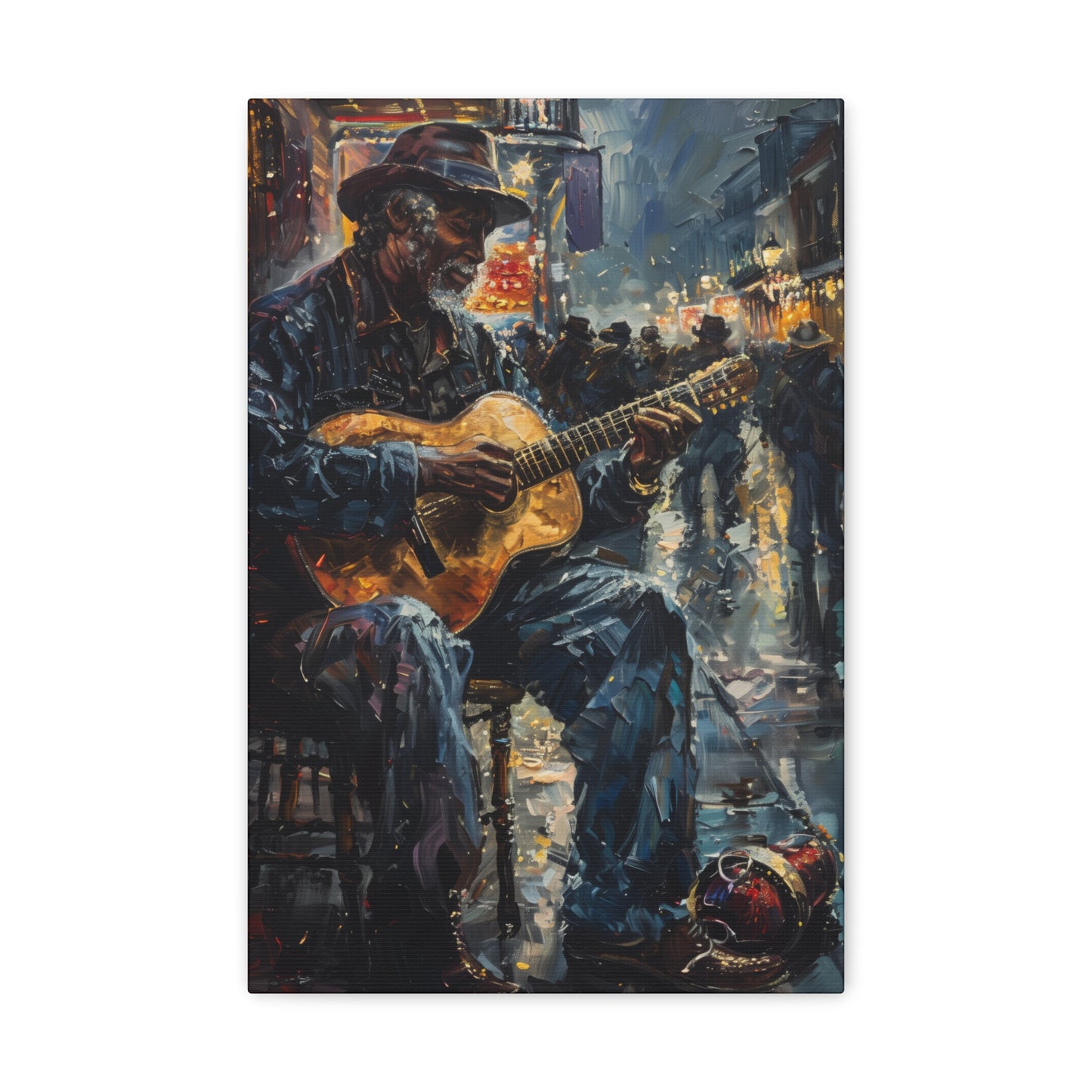 Man Playing Guitar on the Street - Rembrandt Style Digital Oil Painting Canvas Gallery Wraps