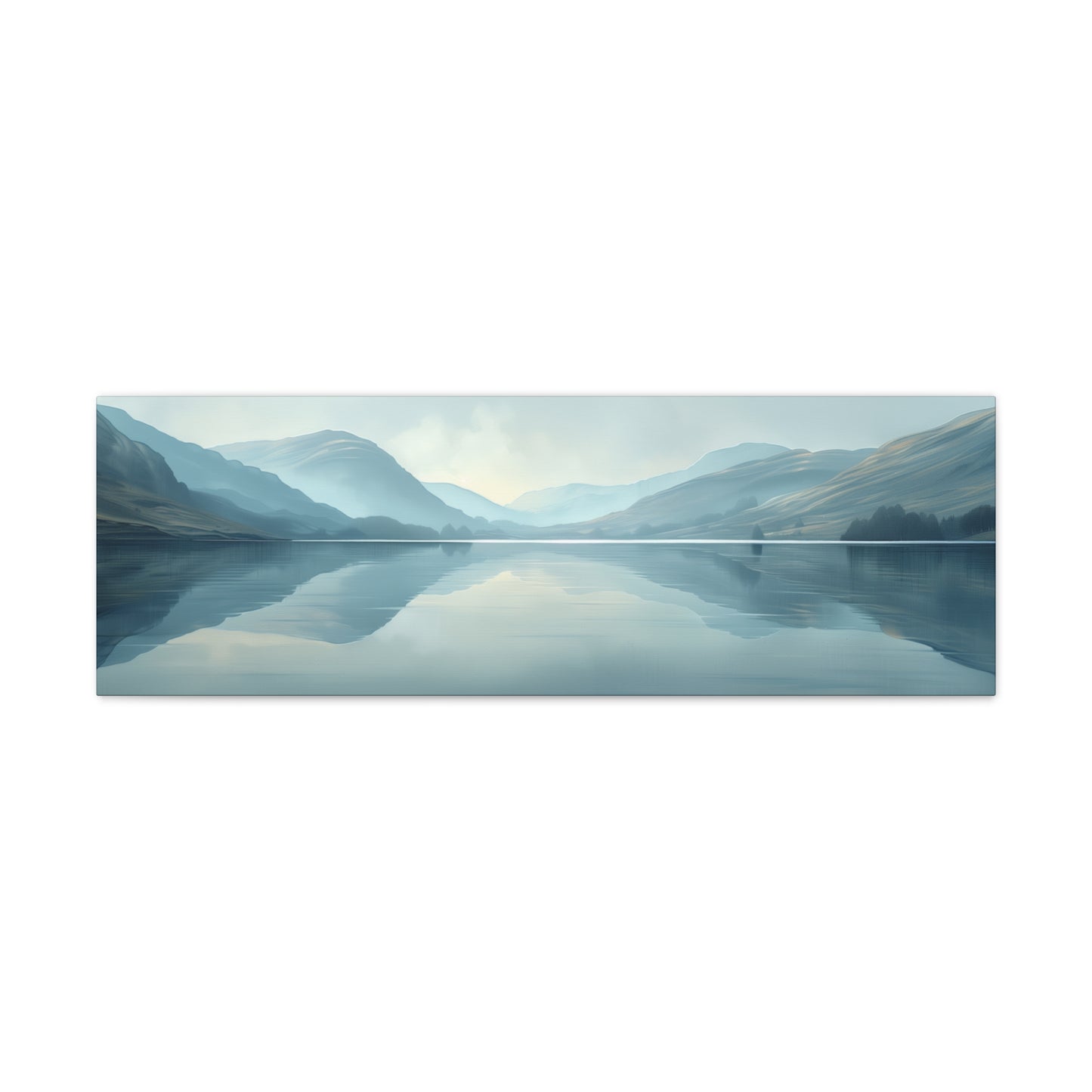 Lake Landscape with Mountains - Morning Mist Panorama Canvas Gallery Wraps