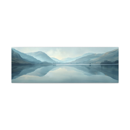 Lake Landscape with Mountains - Morning Mist Panorama Canvas Gallery Wraps