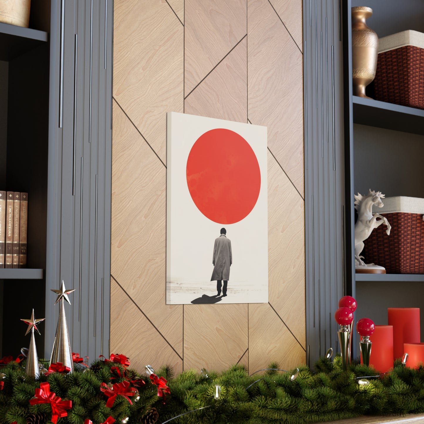 Man walking to red circle  - Takeshi Kitano Style Digital Illustration Canvas Gallery Wraps