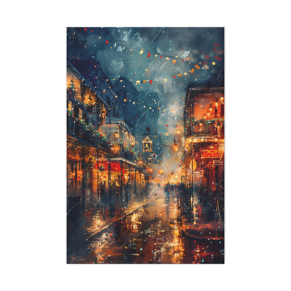 Christmas Street Corner in Downtown - Rembrandt Style Digital Oil Painting  Canvas Gallery Wraps