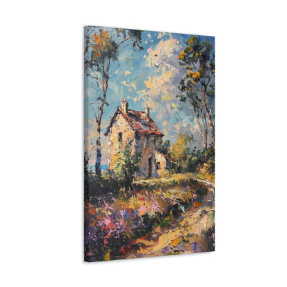 Old house in Countryside Village with garden in medieval times Digital Oil Painting Print Canvas Gallery Wraps