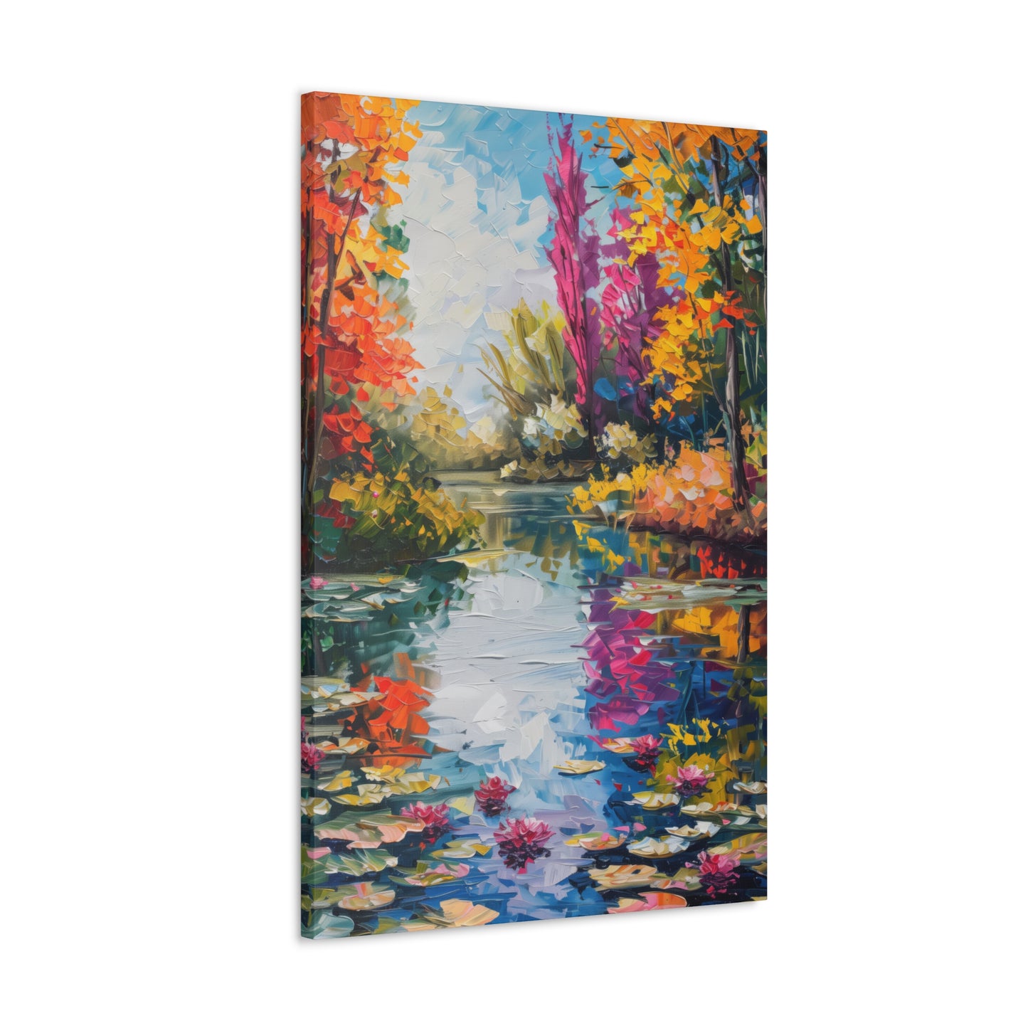 Pond in a Autumn Forest - Claude Monet Style Digital Print Canvas Gallery Wraps