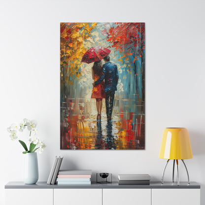 lovely couple holding a umbrella in rain - Leonid Afremov Style Digital Print Canvas Gallery Wraps