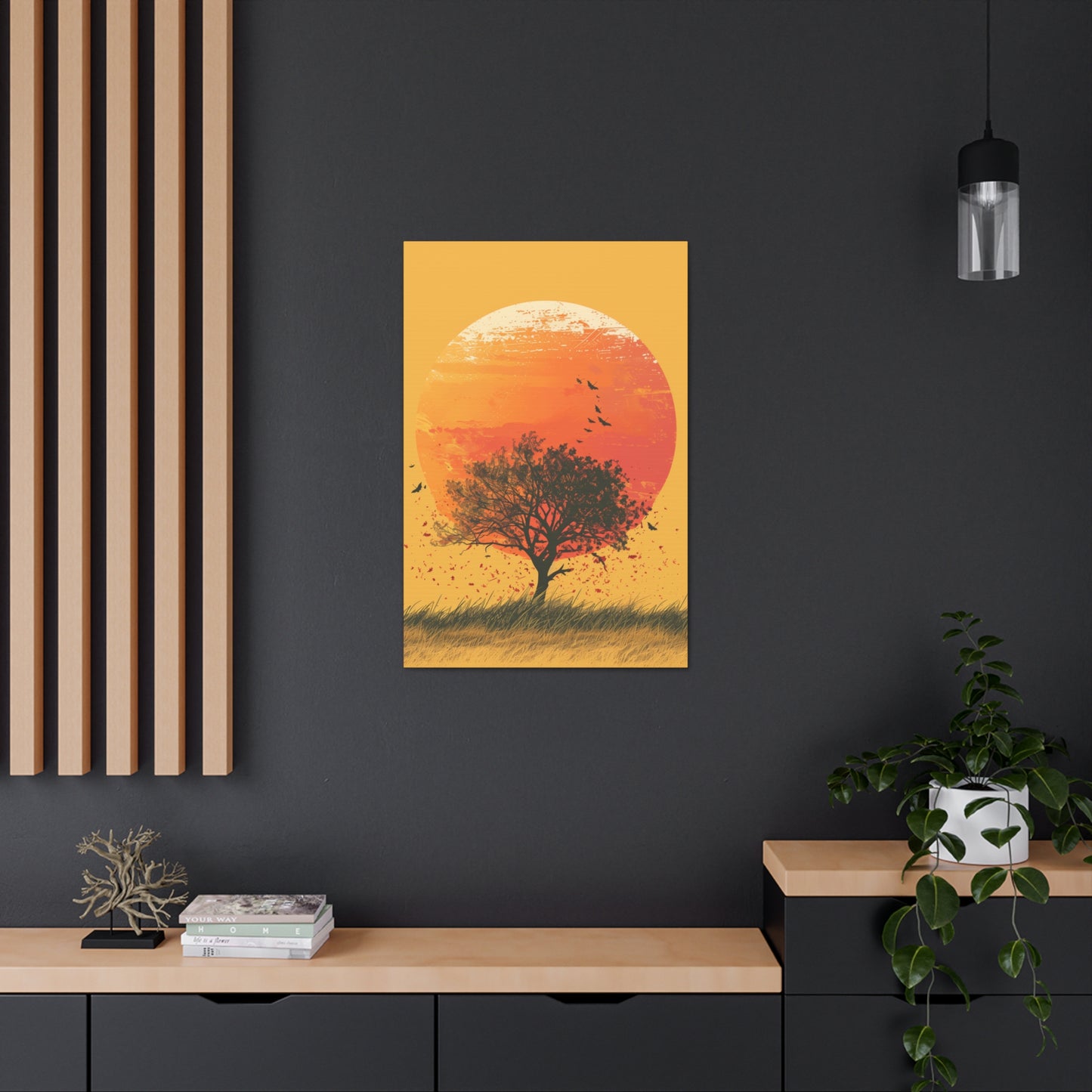 Tree in a Golden Sunset Digital Illustration Canvas Gallery Wraps