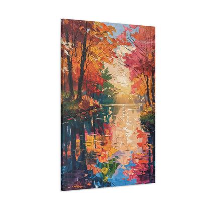 Lake in a Autumn Forest - Claude Monet Style Digital Print Canvas Gallery Wraps