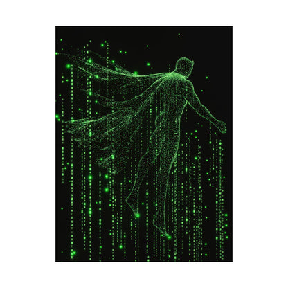 Neon Code Guardian: 3D Glitch Superman Matrix Effect - Digital Illustration Matte Vertical Poster