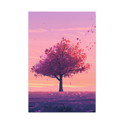 Tree in a Purple Sunset Digital Illustration Canvas Gallery Wraps