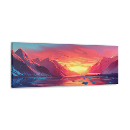 Snowy Mountain Evening in Antarctica - Digital Landscape Illustration Panorama Canvas Gallery Wraps