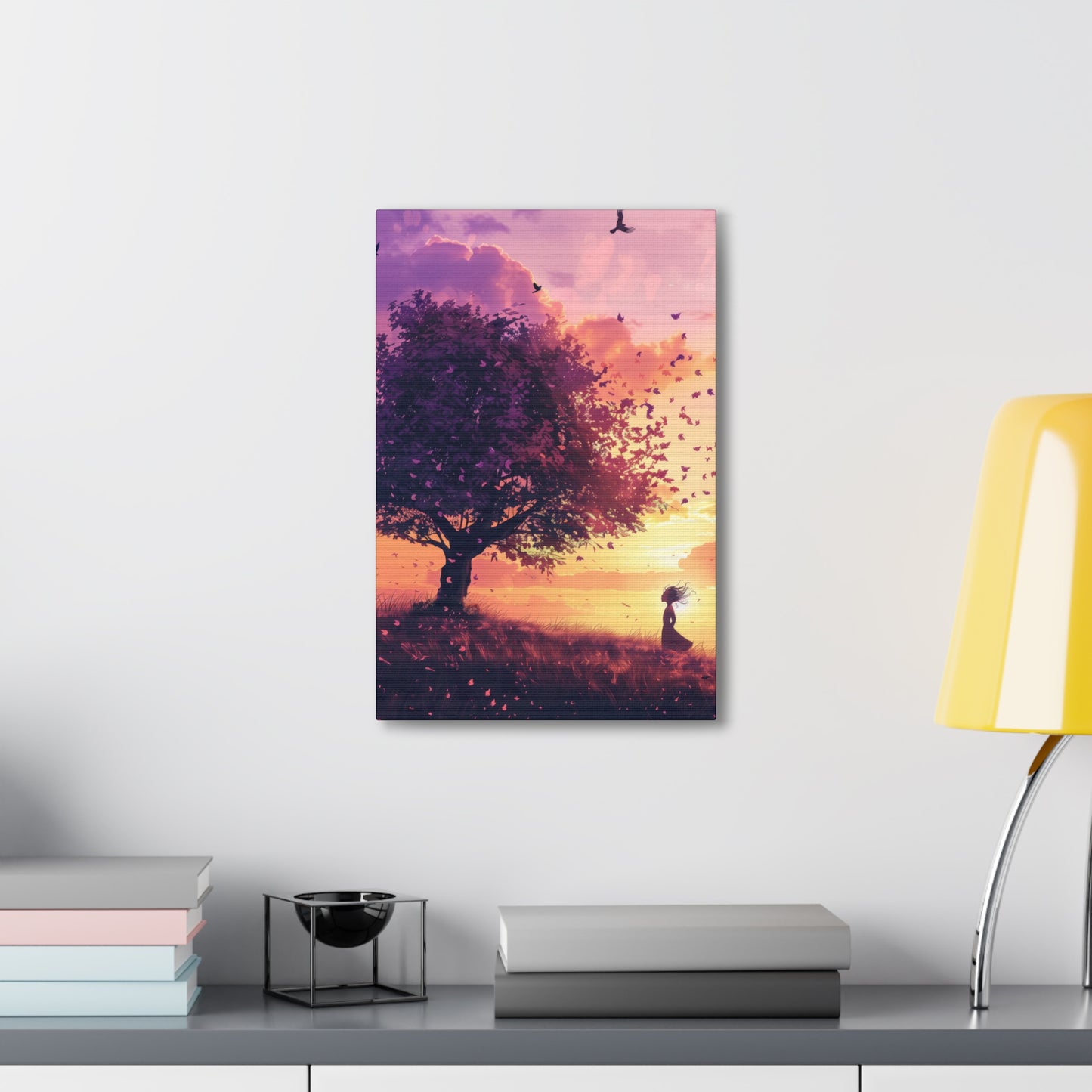 Tree in a Purple Sunset Digital Illustration Canvas Gallery Wraps