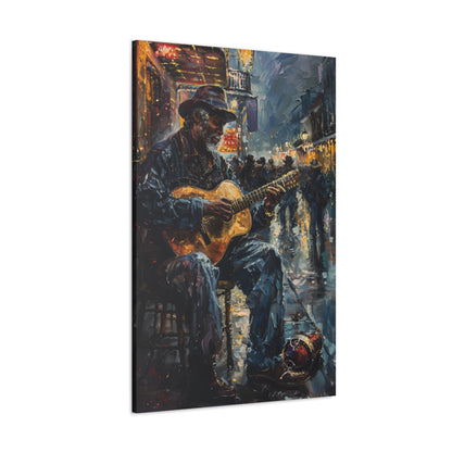 Man Playing Guitar on the Street - Rembrandt Style Digital Oil Painting Canvas Gallery Wraps