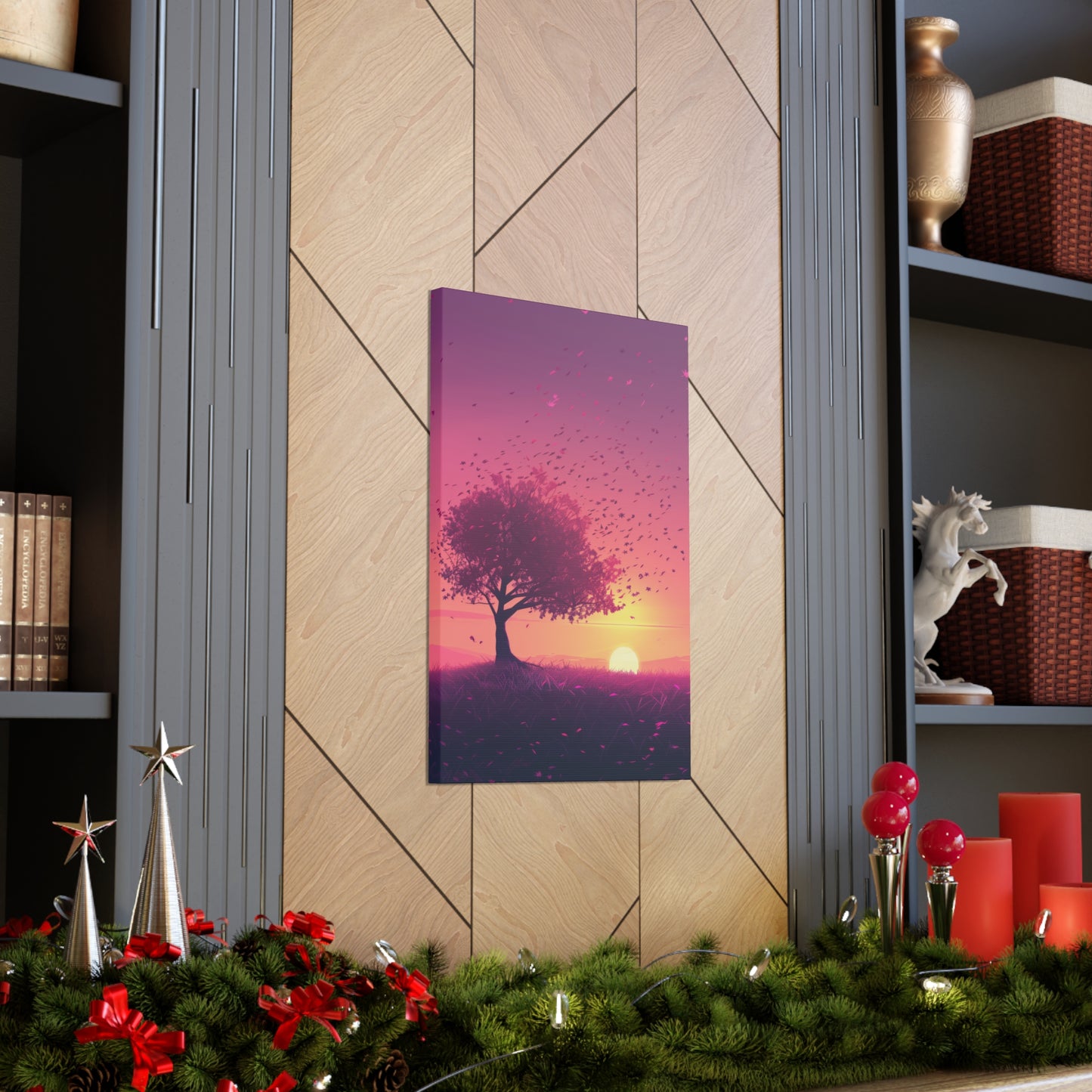 Tree in a Purple Sunset Digital Illustration Canvas Gallery Wraps