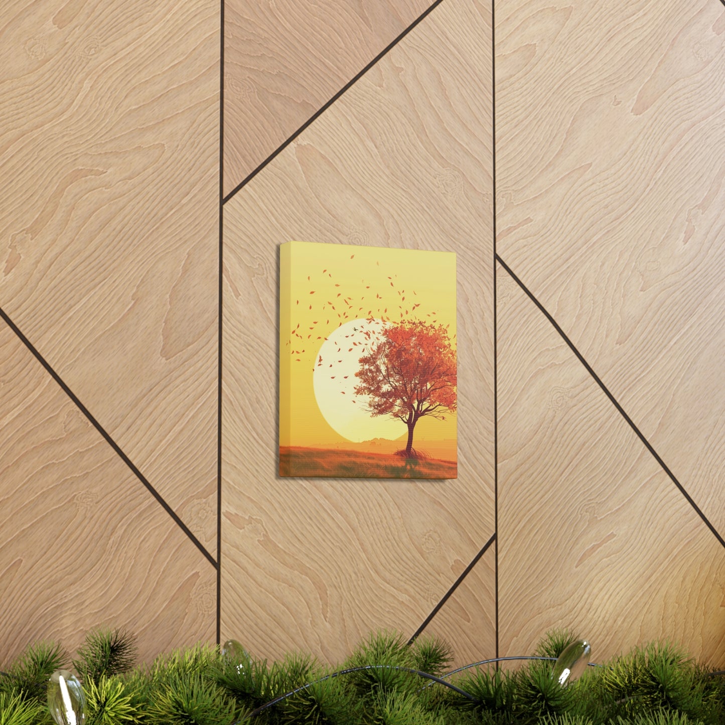 Red Tree in a Golden Sunset Digital Illustration Canvas Gallery Wraps