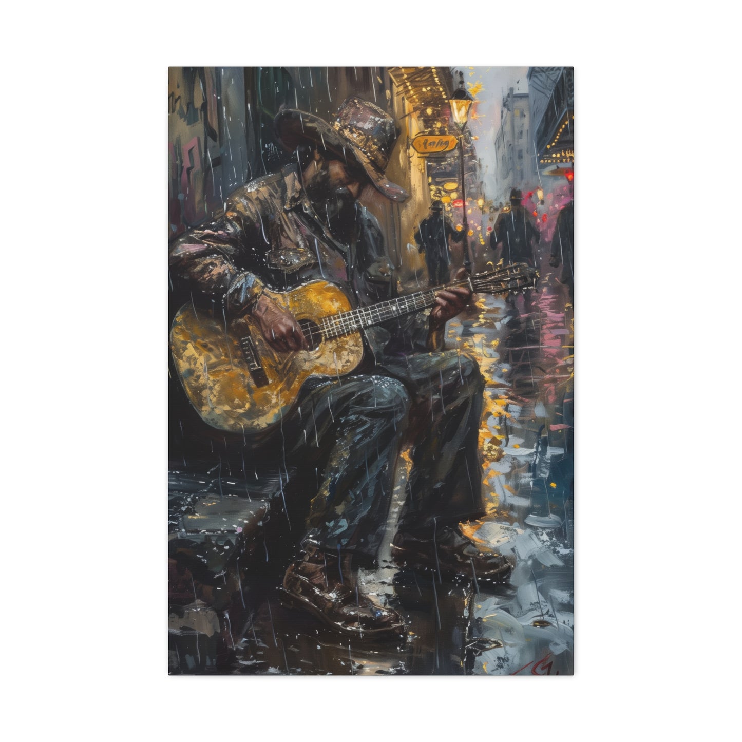 Man Playing Guitar on the Street - Rembrandt Style Digital Oil Painting Canvas Gallery Wraps