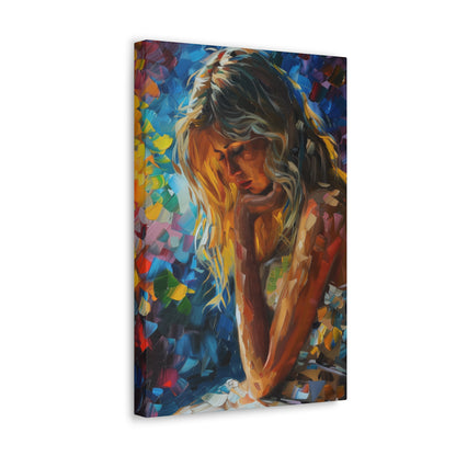 Cute Girl - Leonid Afremov Style Digital Oil Painting Canvas Gallery Wraps