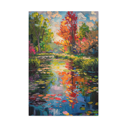 Pond in a Autumn Forest - Claude Monet Style Digital Print Canvas Gallery Wraps