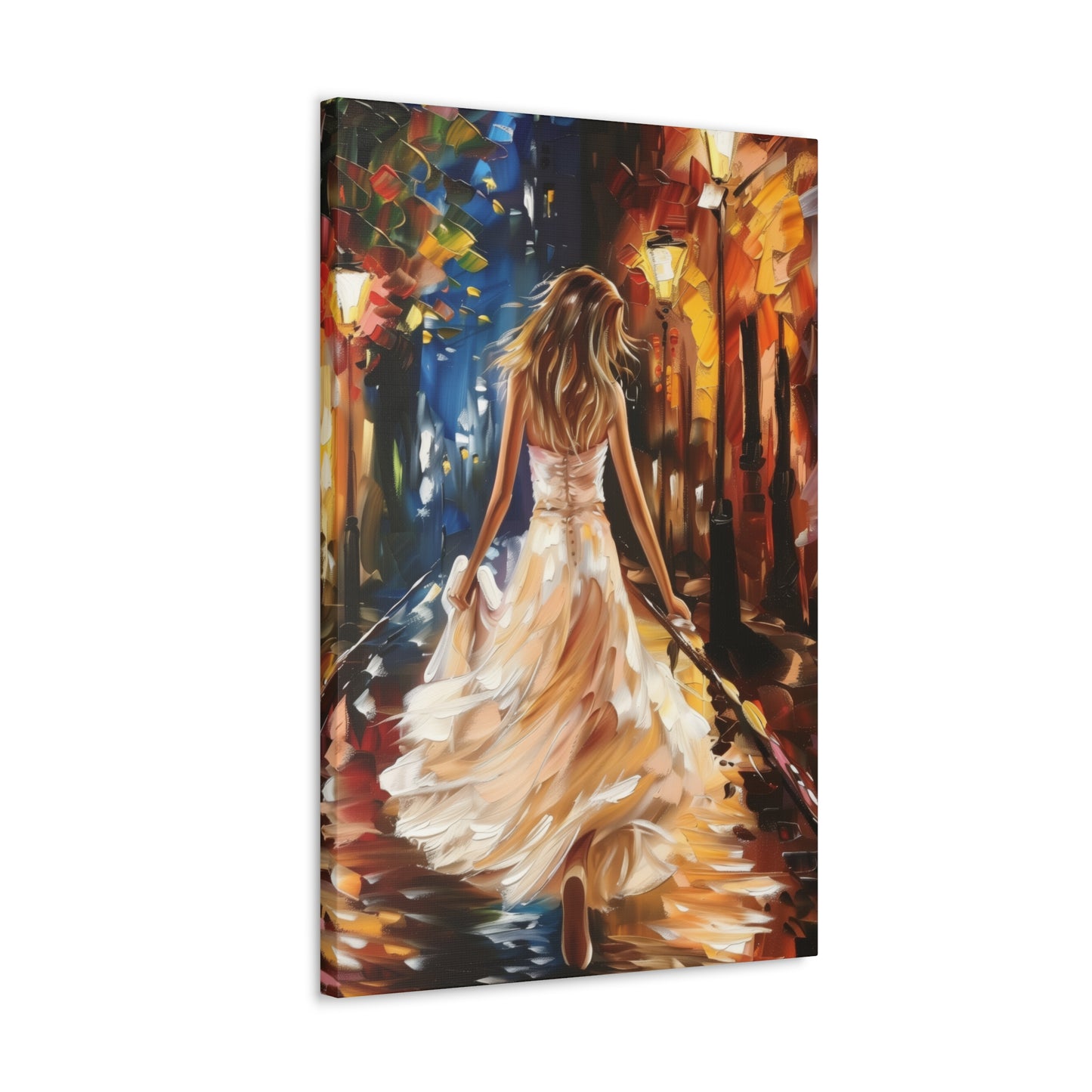 bride walking in street - Leonid Afremov Style Digital Print Canvas Gallery Wraps