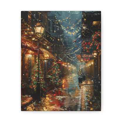 Christmas Time Downtown Street Corner - Rembrandt Style Digital Oil Painting  Canvas Gallery Wraps