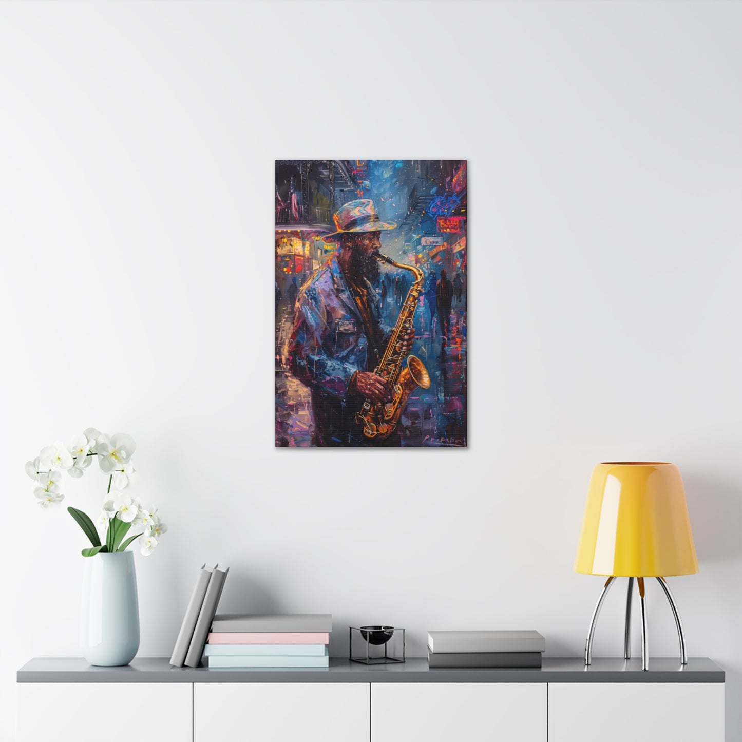 Man Playing Horn on the Street - Rembrandt Style Digital Oil Painting Canvas Gallery Wraps