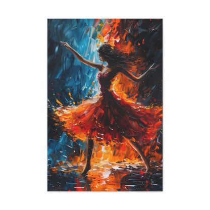 girl with orange dress dancing in rain - Leonid Afremov Style Digital Print Canvas Gallery Wraps