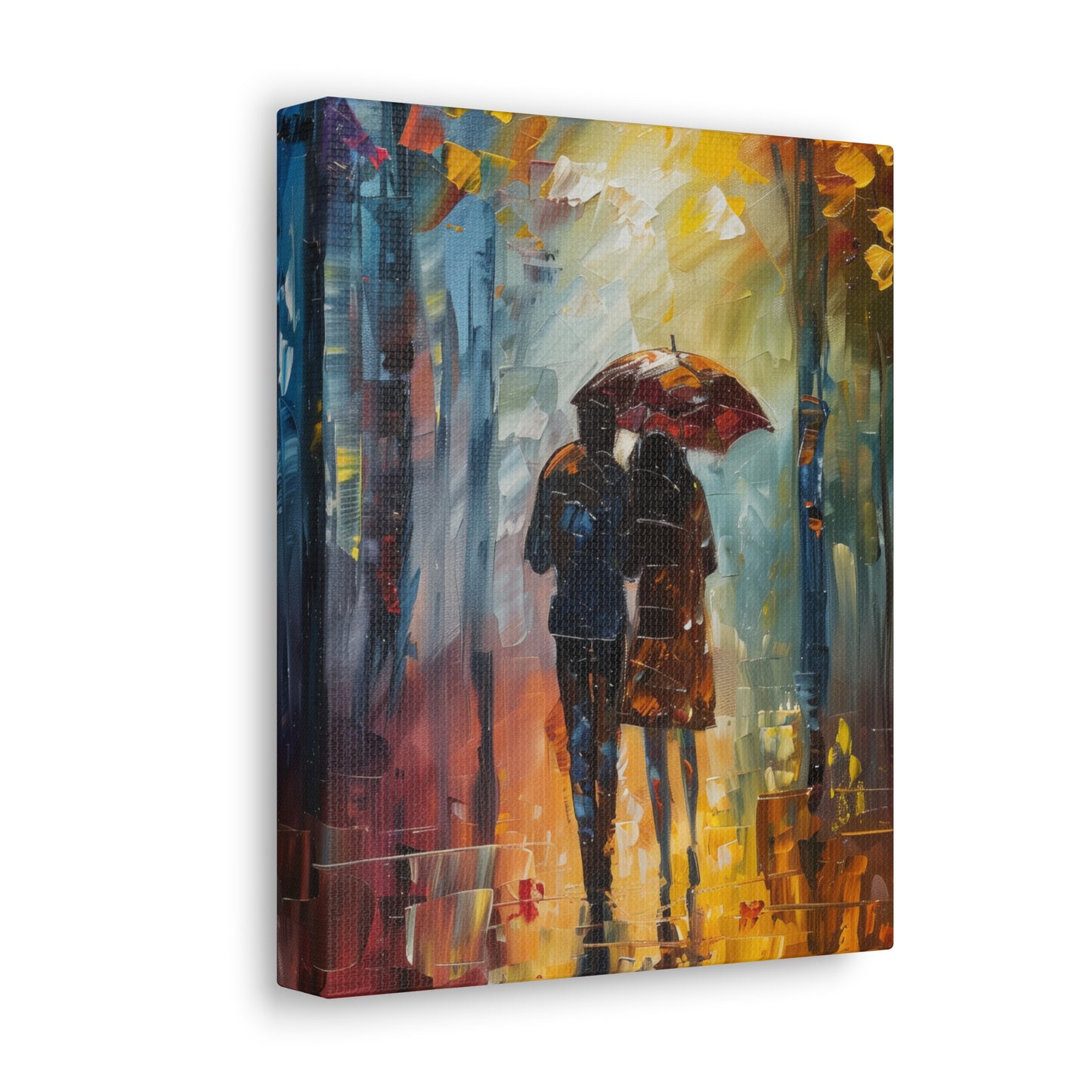 Couple Walking in the Street with Umbrella - Leonid Afremov Style Digital Oil Painting Canvas Gallery Wraps