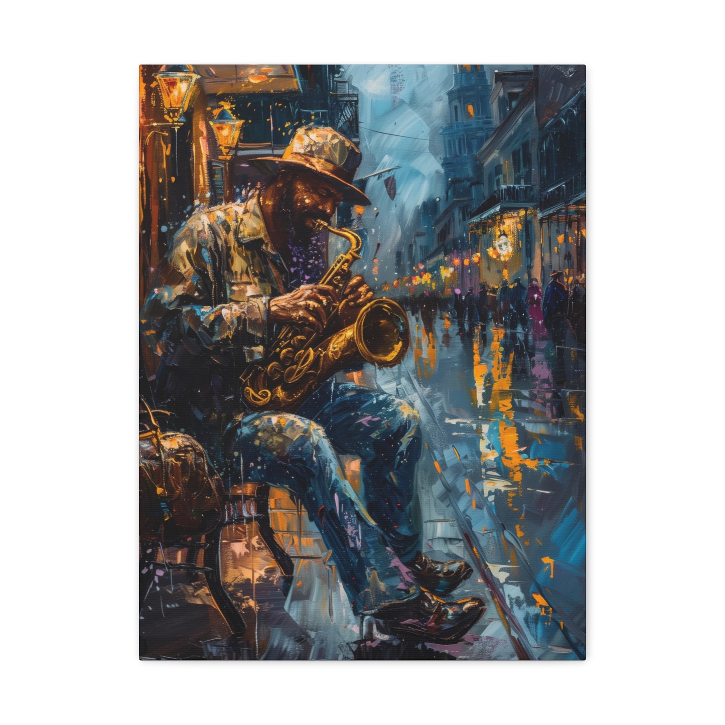 Man Playing Horn on the Street - Rembrandt Style Digital Oil Painting Canvas Gallery Wraps