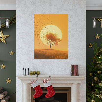 Tree in a Golden Sunset Digital Illustration Canvas Gallery Wraps