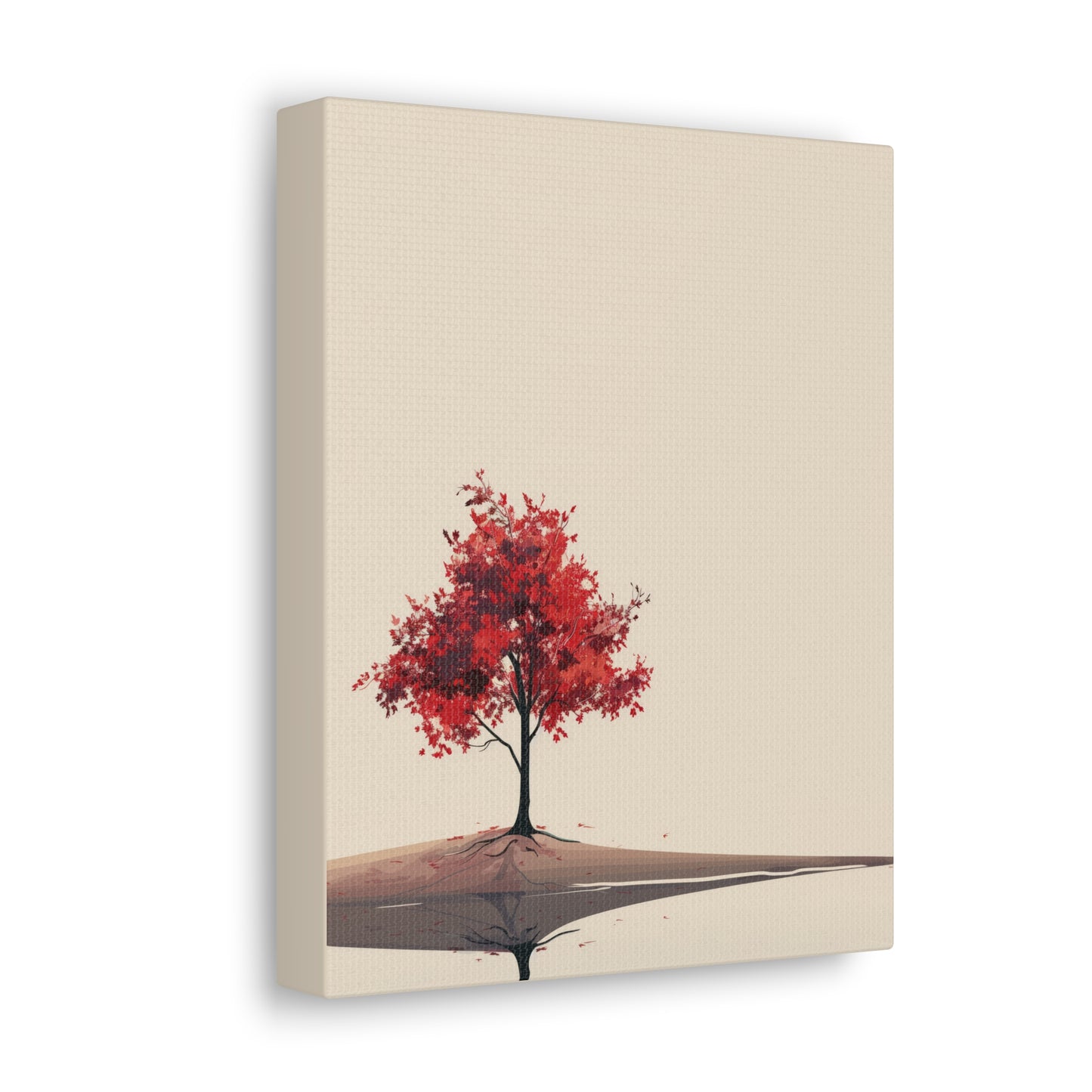 Lone Tree with Red Leaves - Portrait Illustration Canvas Gallery Wraps