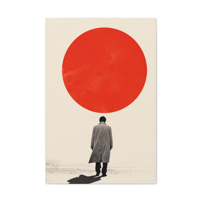 Man walking to red circle  - Takeshi Kitano Style Digital Illustration Canvas Gallery Wraps