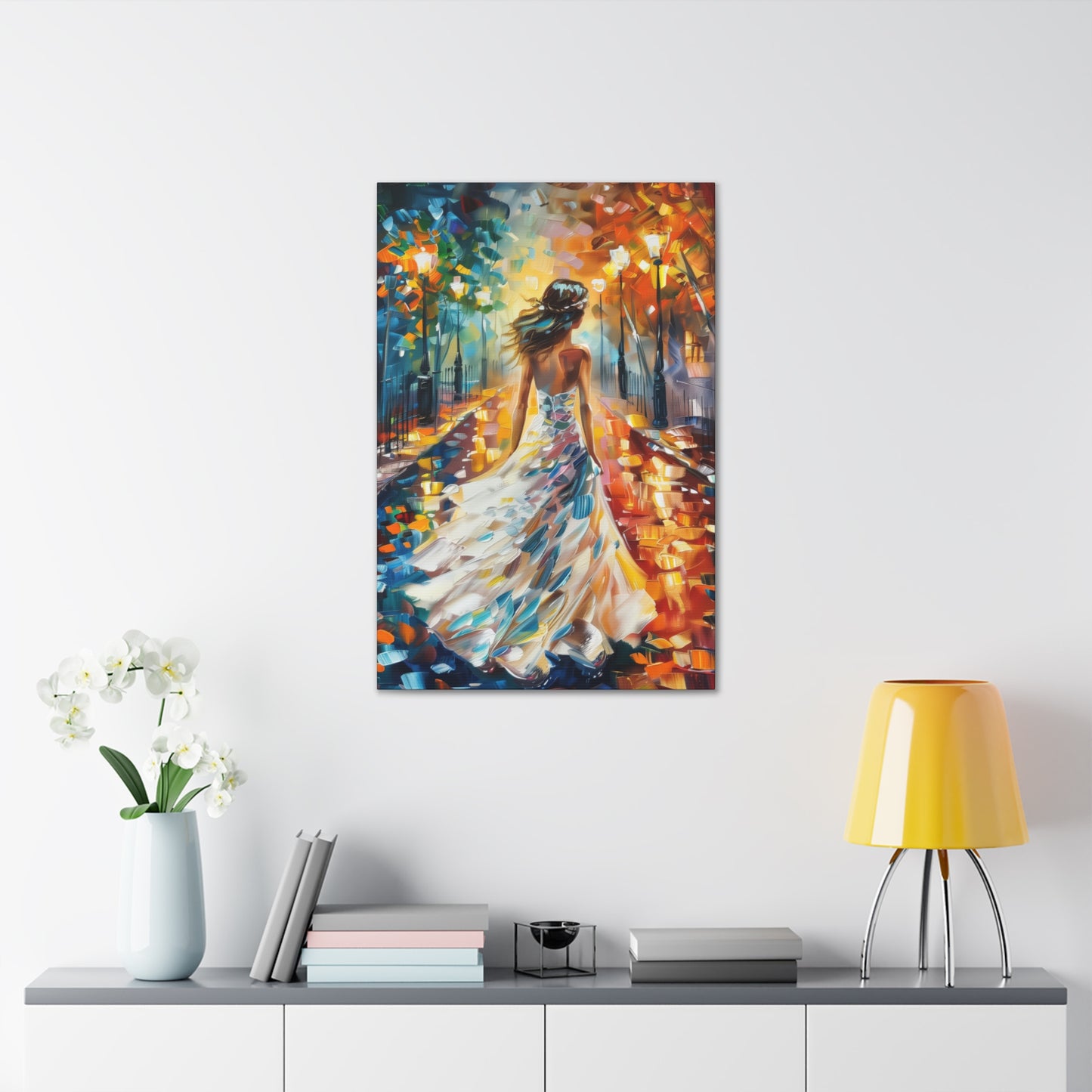 bride walking in the street - Leonid Afremov Style Digital Print Canvas Gallery Wraps