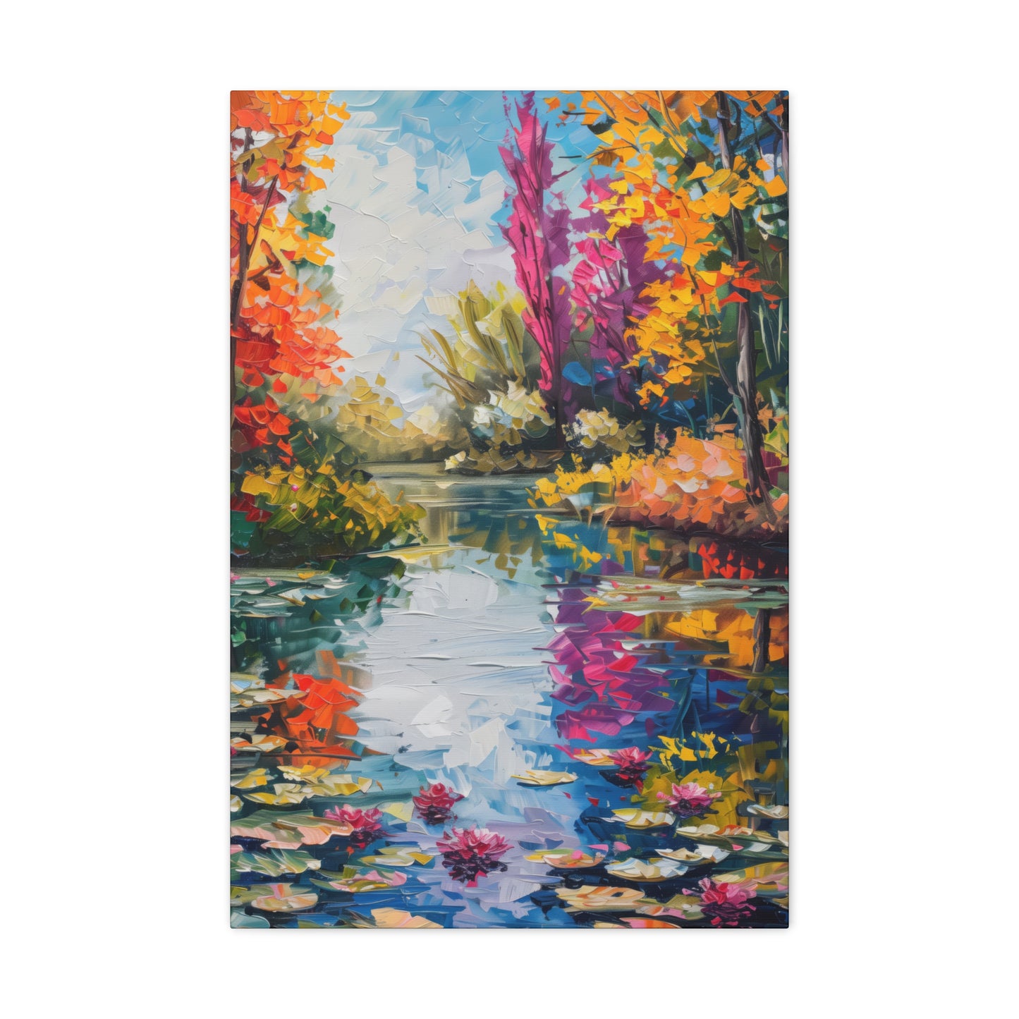 Pond in a Autumn Forest - Claude Monet Style Digital Print Canvas Gallery Wraps