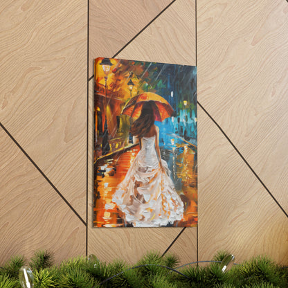 bride walking in street in rain - Leonid Afremov Style Digital Print Canvas Gallery Wraps