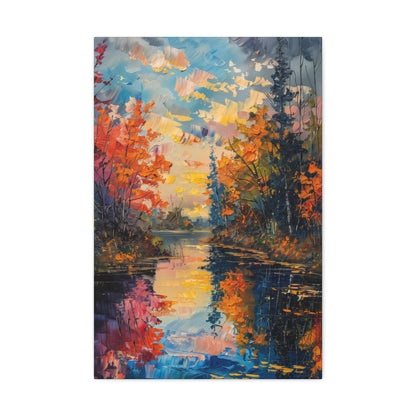 Pond in a Autumn Forest - Claude Monet Style Digital Print Canvas Gallery Wraps