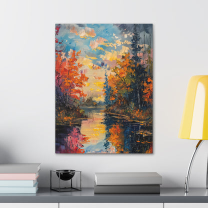 Pond in a Autumn Forest - Claude Monet Style Digital Print Canvas Gallery Wraps